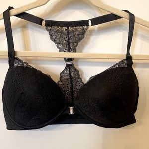 PINK -36D racer back black lace bra